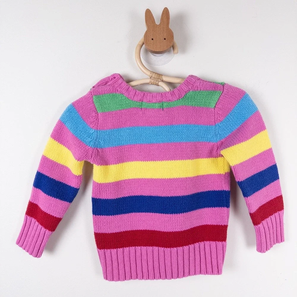 Vintage The Children's Place Sweater Y2K Pink Rainbow Stripe Knit Baby 12 Months